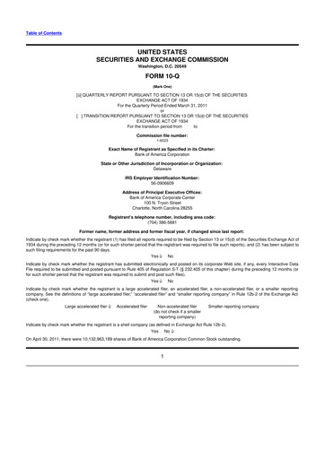 Vorschaubild Bank of America  10-Q Quartalsbericht 2011 