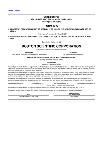 Thumbnail Boston Scientific 10-Q Quarterly Report FY2011 