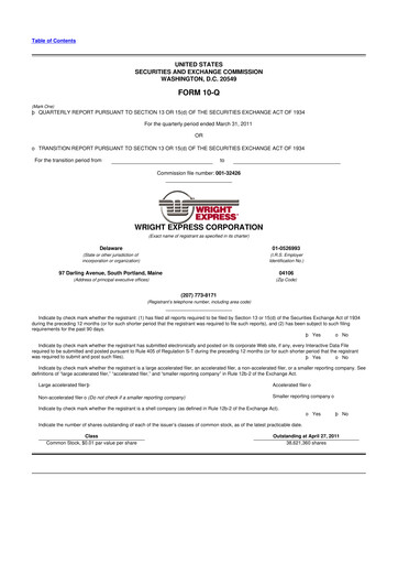 Thumbnail WEX 10-Q Quarterly Report FY2011 