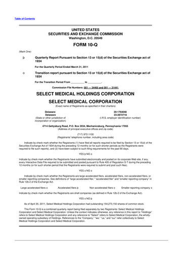 Thumbnail Select Medical Holdings 10-Q Quarterly Report FY 