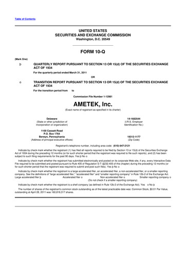 Vorschaubild Ametek 10-Q Quartalsbericht 2011 
