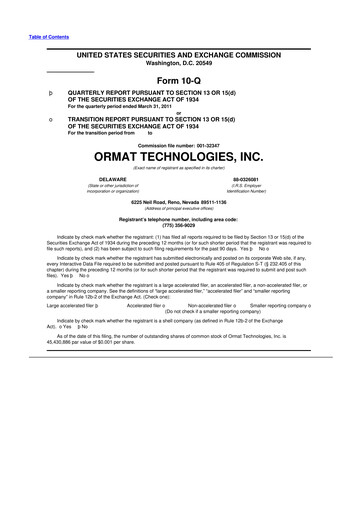 Miniature Ormat Technologies
 10-Q Rapport trimestriel 2011 