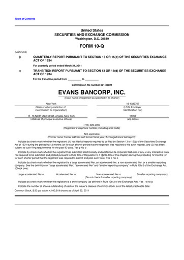 Thumbnail Evans Bancorp 10-Q Quarterly Report FY 