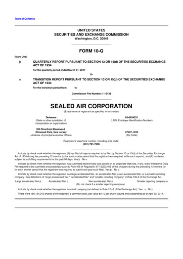 Thumbnail Sealed Air
 10-Q Quarterly Report FY2011 