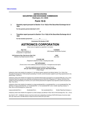 Thumbnail Astronics Corporation
 10-Q Quarterly Report FY 