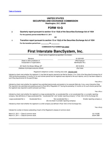 Thumbnail First Interstate BancSystem 10-Q Quarterly Report FY 