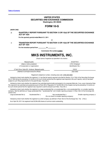 Thumbnail MKS Instruments 10-Q Quarterly Report FY2011 