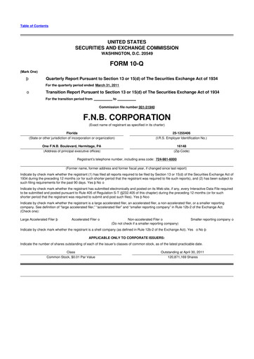 Thumbnail F.N.B. Corporation
 10-Q Quarterly Report FY2011 