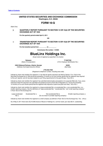 Thumbnail Bluelinx 10-Q Quarterly Report FY 