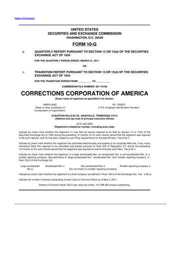 Thumbnail CoreCivic 10-Q Quarterly Report FY2011 