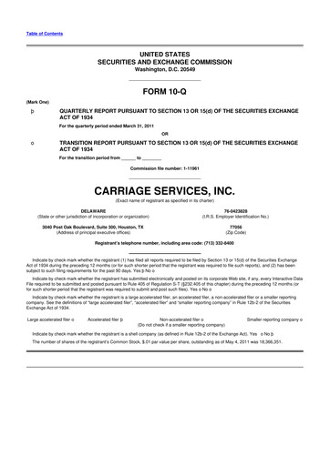 Thumbnail Carriage Services 10-Q Quarterly Report FY 