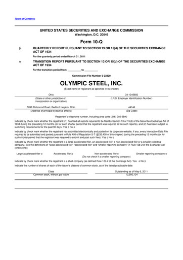 Thumbnail Olympic Steel
 10-Q Quarterly Report FY 