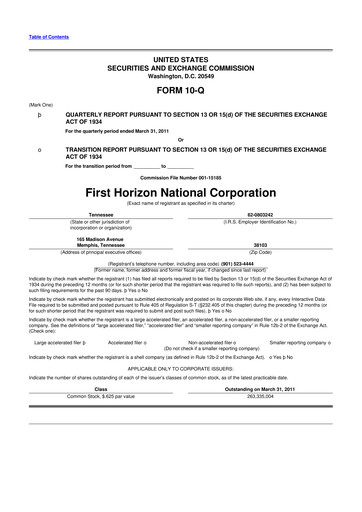 Miniature First Horizon Corporation 10-Q Rapport trimestriel 2011 