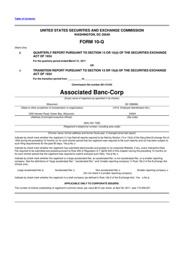 Thumbnail Associated Banc-Corp
 10-Q Quarterly Report FY2011 