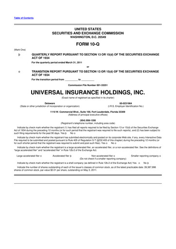 Thumbnail Universal Insurance Holdings 10-Q Quarterly Report FY 