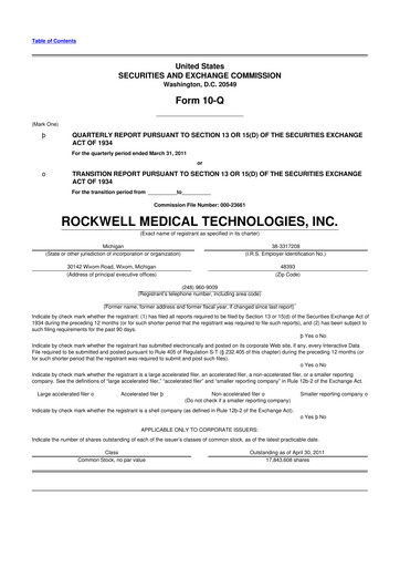 Vorschaubild Rockwell Medical
 10-Q Quartalsbericht  