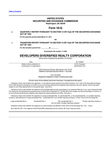 Thumbnail SITE Centers
 10-Q Quarterly Report FY2011 