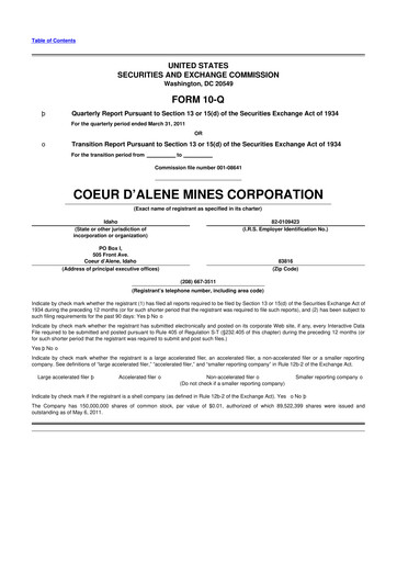 Vorschaubild Coeur Mining
 10-Q Quartalsbericht 2011 