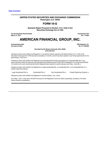 Thumbnail American Financial Group
 10-Q Quarterly Report FY 