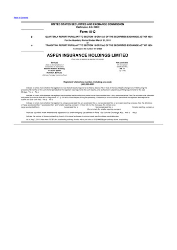 Thumbnail Aspen Insurance 10-Q Quarterly Report FY2011 