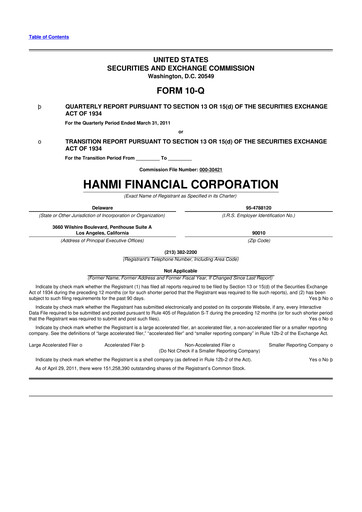 Thumbnail Hanmi Financial 10-Q Quarterly Report FY 