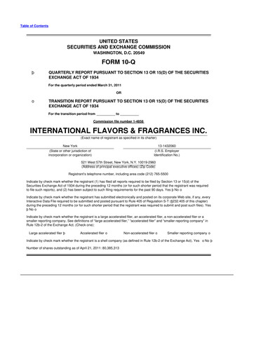 Miniature International Flavors & Fragrances
 10-Q Rapport trimestriel 2011 