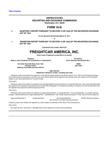 Thumbnail FreightCar America
 10-Q Quarterly Report FY 
