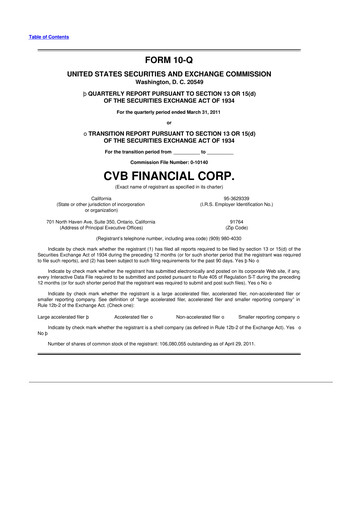 Thumbnail CVB Financial 10-Q Quarterly Report FY2011 
