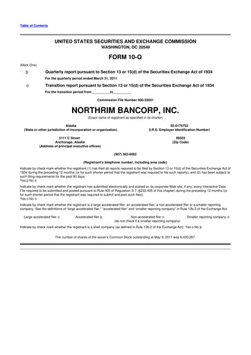 Thumbnail Northrim BanCorp 10-Q Quarterly Report FY 