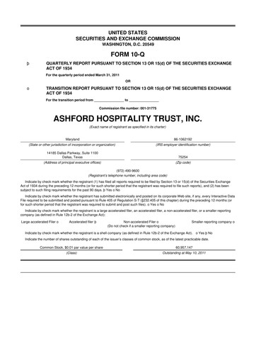 Thumbnail Ashford Hospitality Trust 10-Q Quarterly Report FY 