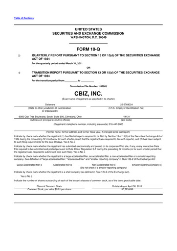 Thumbnail CBIZ 10-Q Quarterly Report FY 