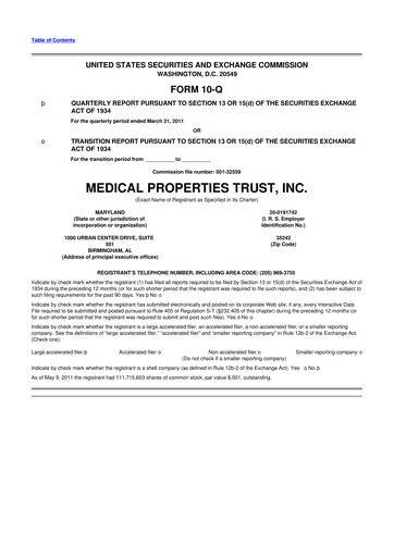 Thumbnail Medical Properties Trust
 10-Q Quarterly Report FY2011 