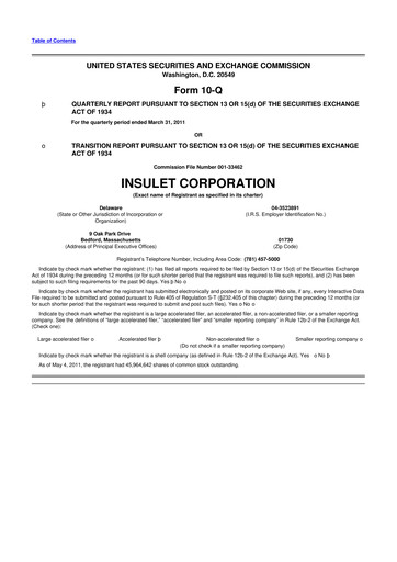 Thumbnail Insulet 10-Q Quarterly Report FY 