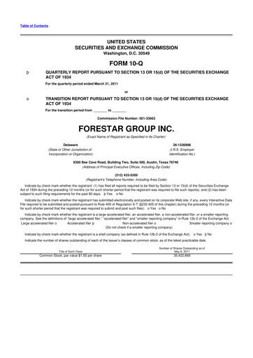 Thumbnail Forestar Group
 10-Q Quarterly Report FY 