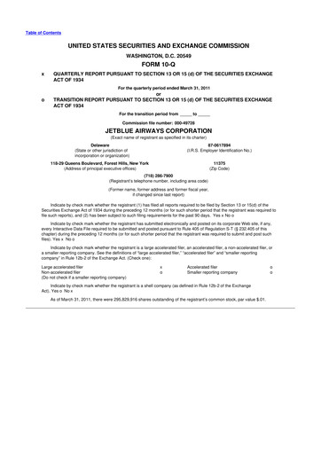 Thumbnail Jetblue Airways
 10-Q Quarterly Report FY2011 