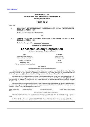 Vorschaubild The Marzetti Company 10-Q Quartalsbericht 2011 