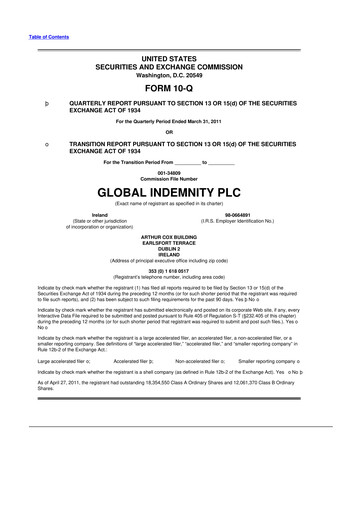 Thumbnail Global Indemnity 10-Q Quarterly Report FY 