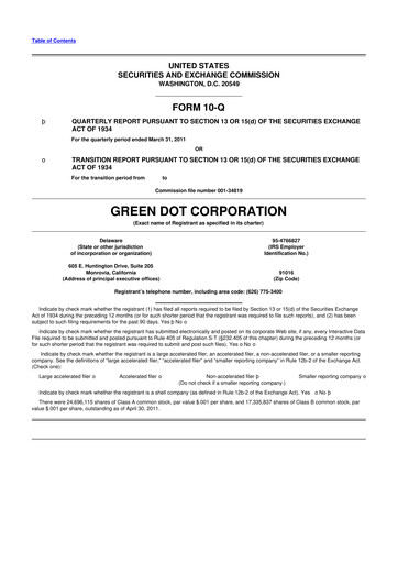 Thumbnail Green Dot 10-Q Quarterly Report FY 