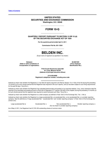 Thumbnail Belden 10-Q Quarterly Report FY2011 
