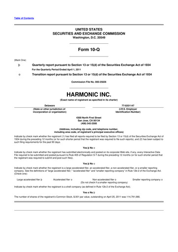 Thumbnail Harmonic Inc. 10-Q Quarterly Report FY2011 