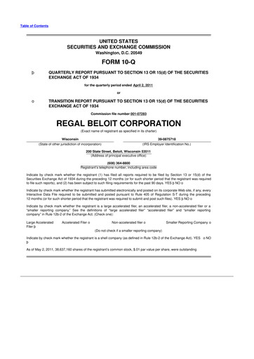 Thumbnail Regal Rexnord 10-Q Quarterly Report FY2011 