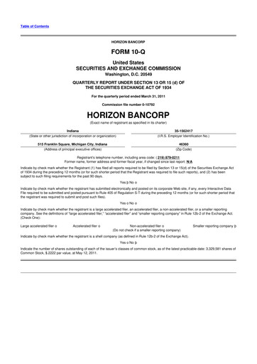 Thumbnail Horizon Bancorp 10-Q Quarterly Report FY 