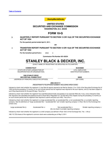 Thumbnail Stanley Black & Decker

 10-Q Quarterly Report FY2011 