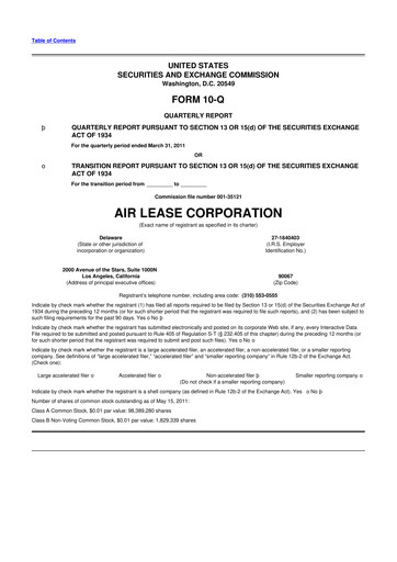Thumbnail Air Lease Corporation
 10-Q Quarterly Report FY 
