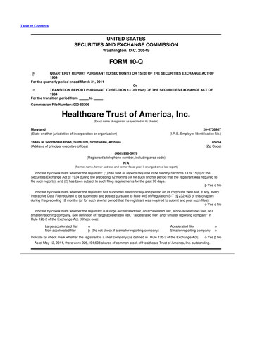 Thumbnail Healthcare Realty Trust 10-Q Quarterly Report FY 