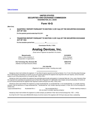 Miniature Analog Devices 10-Q Rapport trimestriel 2011 