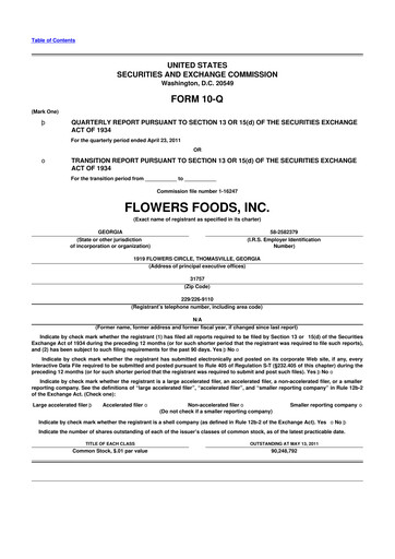 Miniature Flowers Foods
 10-Q Rapport trimestriel 2011 