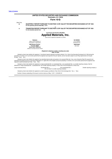 Thumbnail Applied Materials 10-Q Quarterly Report FY2011 