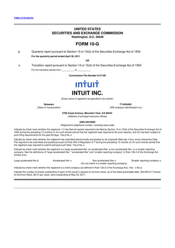 Miniature Intuit 10-Q Rapport trimestriel 2011 