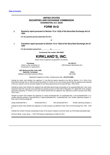 Thumbnail Kirkland's 10-Q Quarterly Report FY 